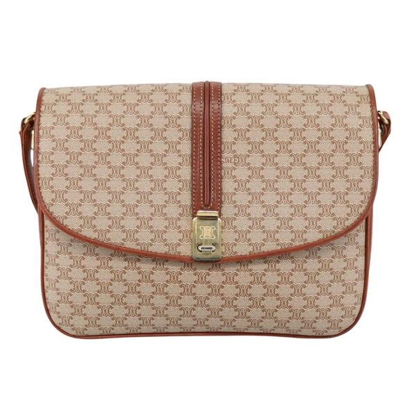 CELINE Macadam Canvas Shoulder Bag Beige Gold - Picture 2 of 13